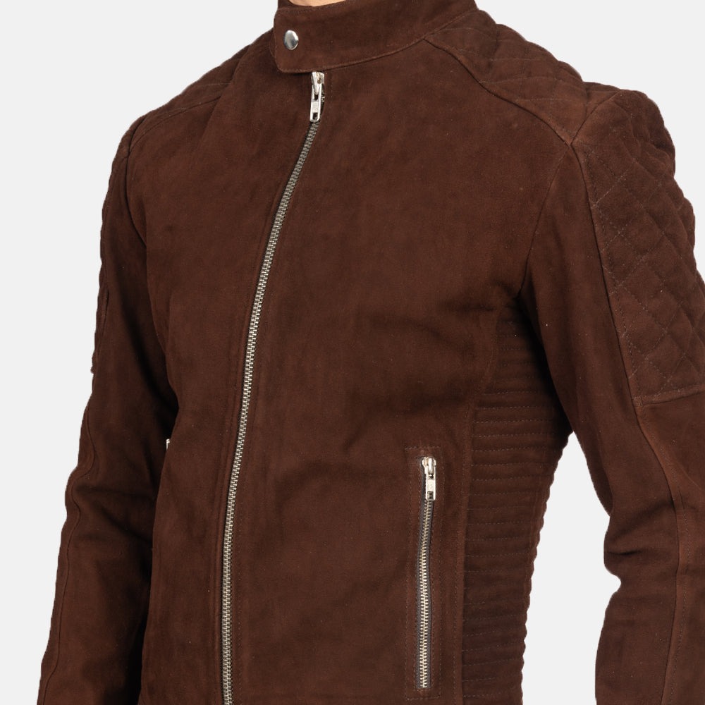 Fernando Quilted Mocha Suede Biker Jackets - Image 5