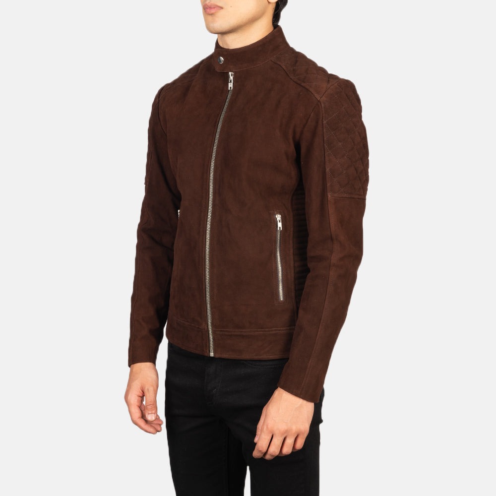 Fernando Quilted Mocha Suede Biker Jackets - Image 2