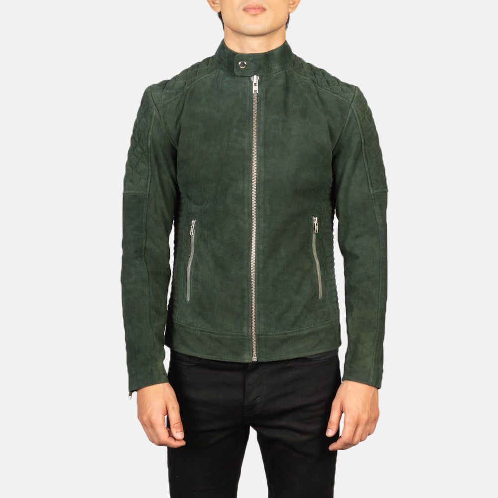 Fernando Quilted Green Suede Biker Jackets - Image 2