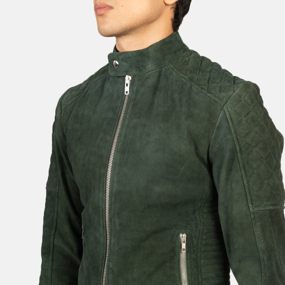 Fernando Quilted Green Suede Biker Jackets - Image 5