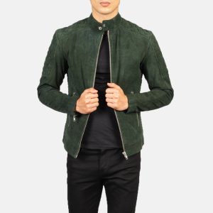 Fernando Quilted Green Suede Biker Jackets