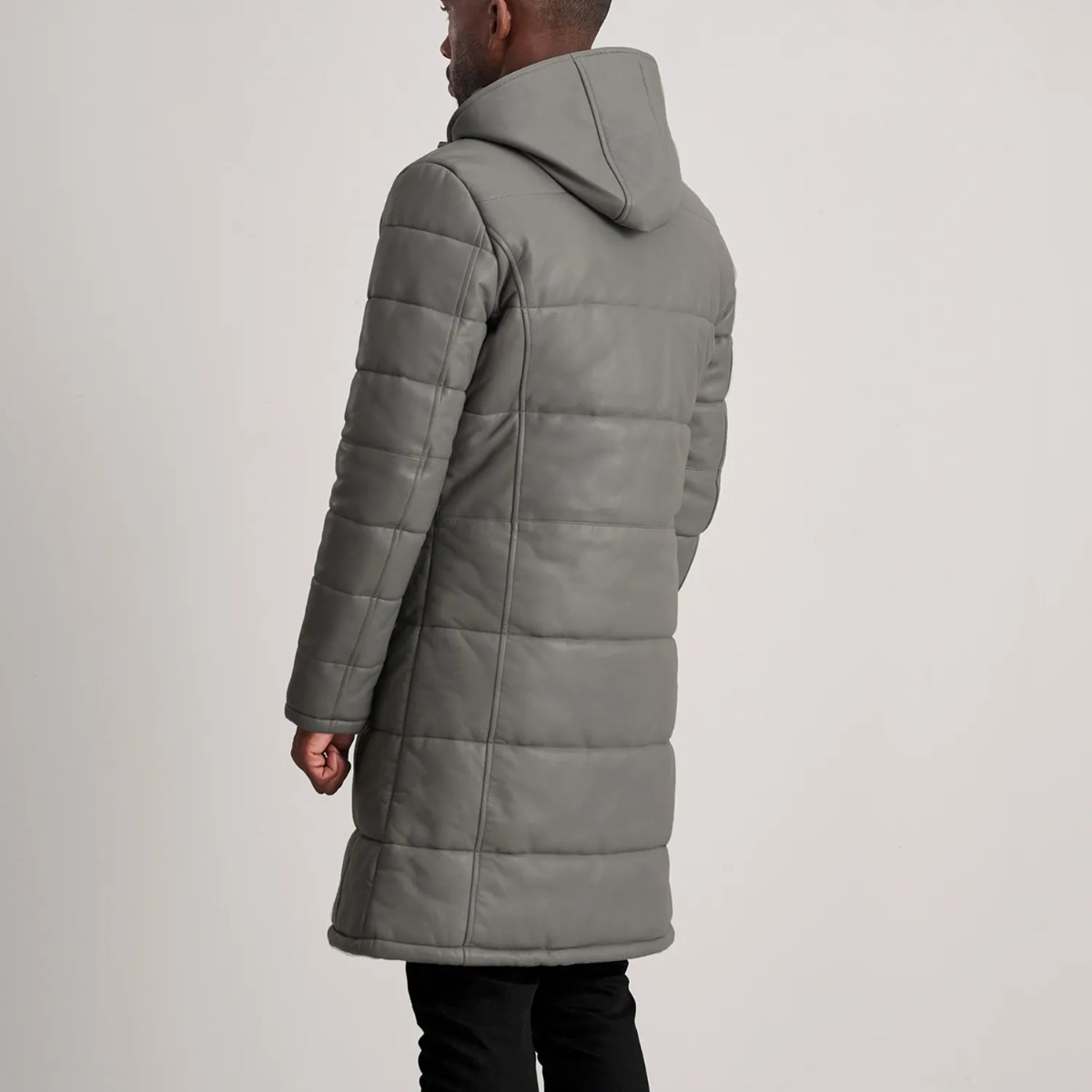 Floyd Grey Hooded Leather Puffer Coat - Image 7