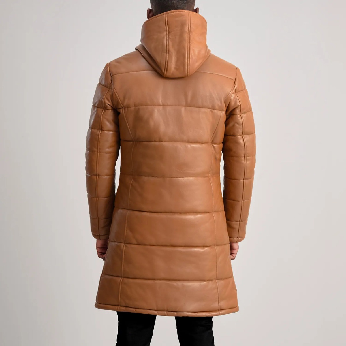 Floyd Tan Hooded Leather Puffer Coats - Image 6