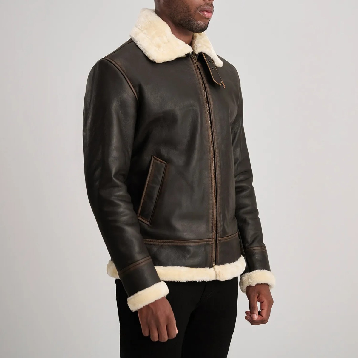 Francis B-3 Brown & Cream Leather Bomber Jacket - Image 5