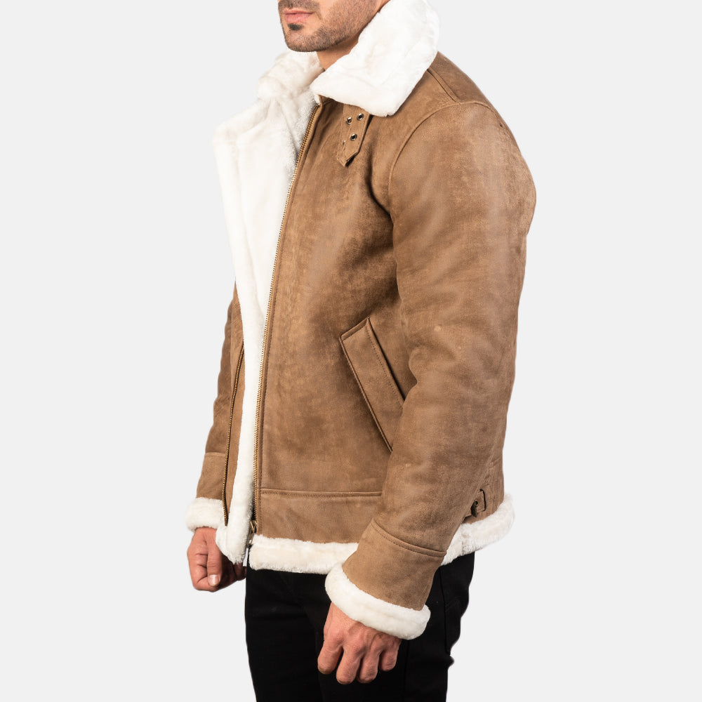 Francis B-3 Distressed Brown Leather Bomber Jacket - Image 3