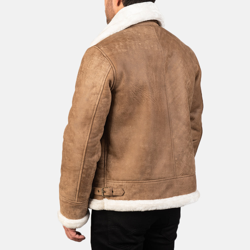 Francis B-3 Distressed Brown Leather Bomber Jacket - Image 4