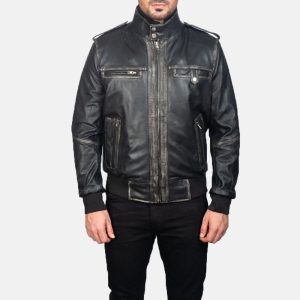 Glen Street Black Leather Bomber Jackets