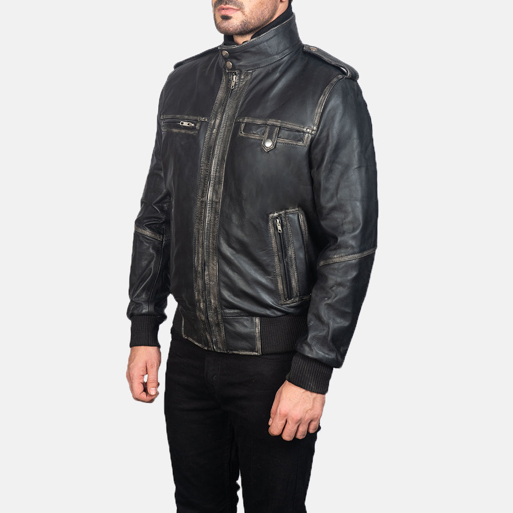 Glen Street Black Leather Bomber Jackets - Image 4