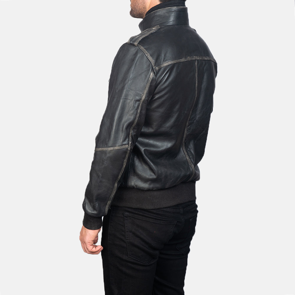 Glen Street Black Leather Bomber Jackets - Image 3