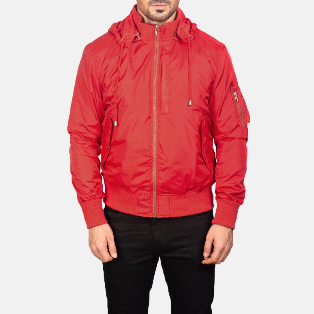 Hanklin Ma-1 Red Hooded Bomber Jacket - Image 3