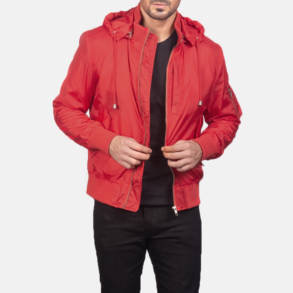 Hanklin Ma-1 Red Hooded Bomber Jacket - Image 6