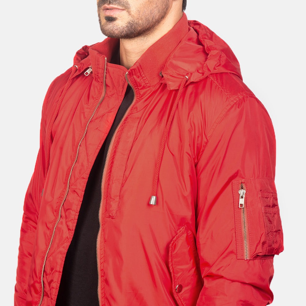 Hanklin Ma-1 Red Hooded Bomber Jacket - Image 7