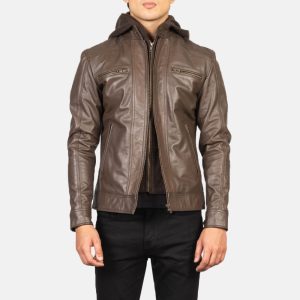 Hector Brown Hooded Leather Biker Jackets