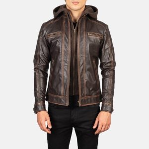 Hector Vintage Brown Hooded Leather Biker Jackets