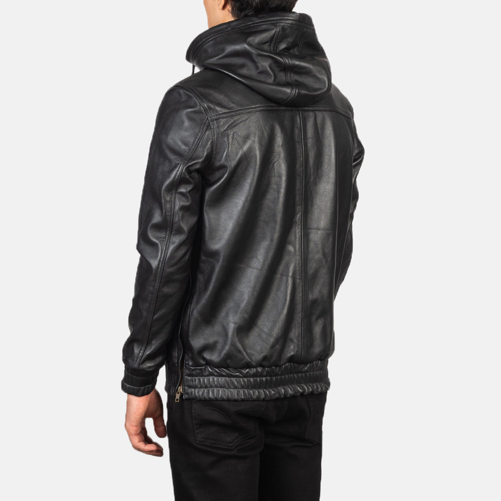 Kenton Hooded Black Leather Pullover Jackets - Image 7