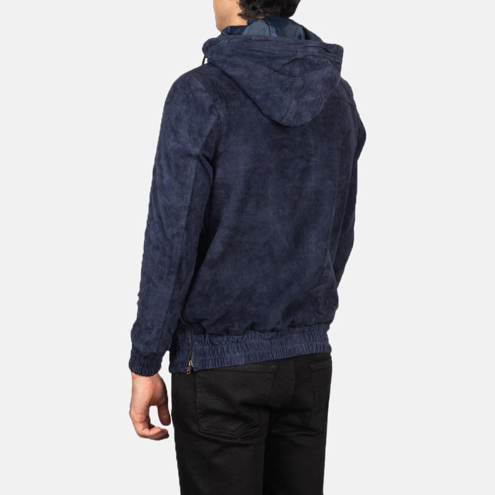 Kenton Hooded Blue Suede Pullover Jacket - Image 6