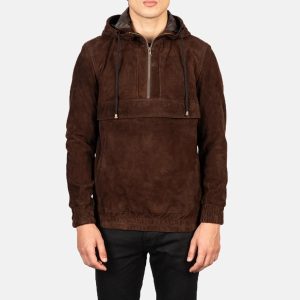 Kenton Hooded Mocha Suede Pullover Jacket