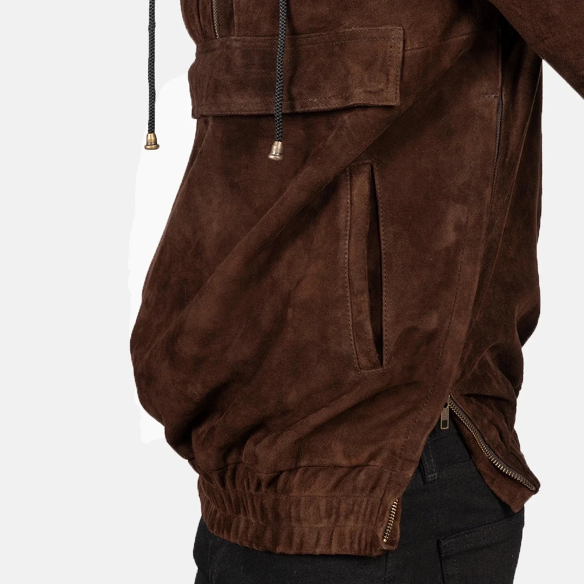 Kenton Hooded Mocha Suede Pullover Jacket - Image 5