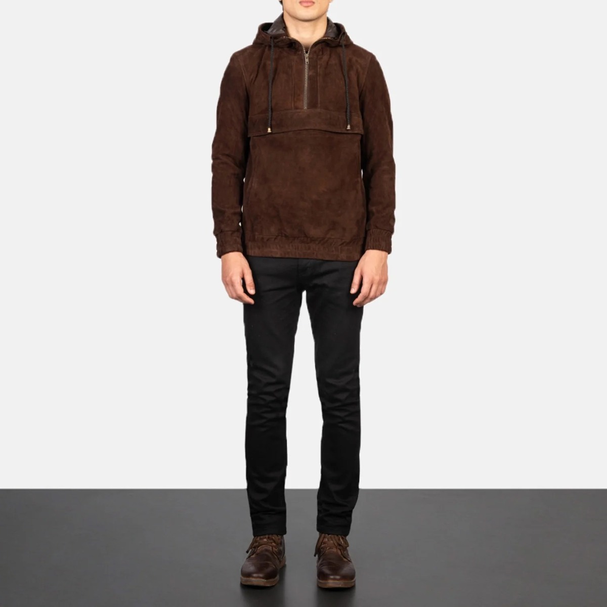 Kenton Hooded Mocha Suede Pullover Jacket - Image 3