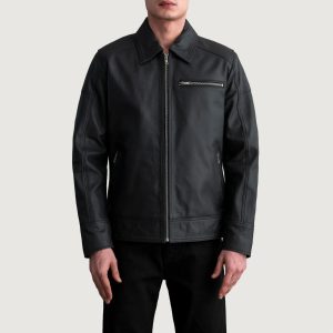Lavendard Matte Black Leather Biker Jacket