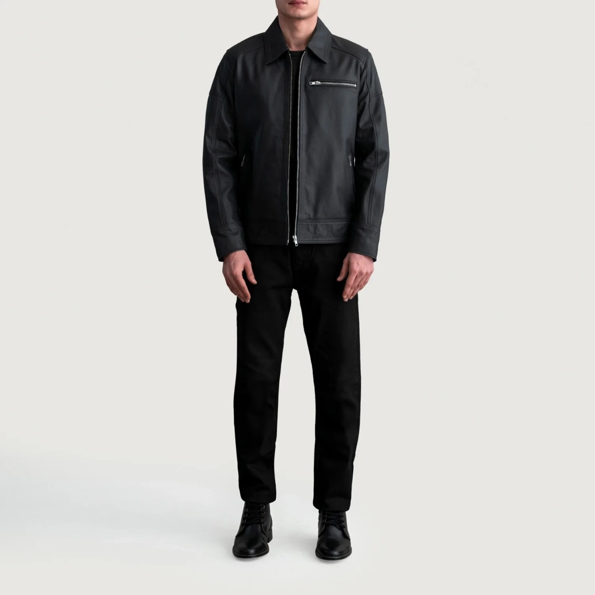 Lavendard Matte Black Leather Biker Jacket - Image 3