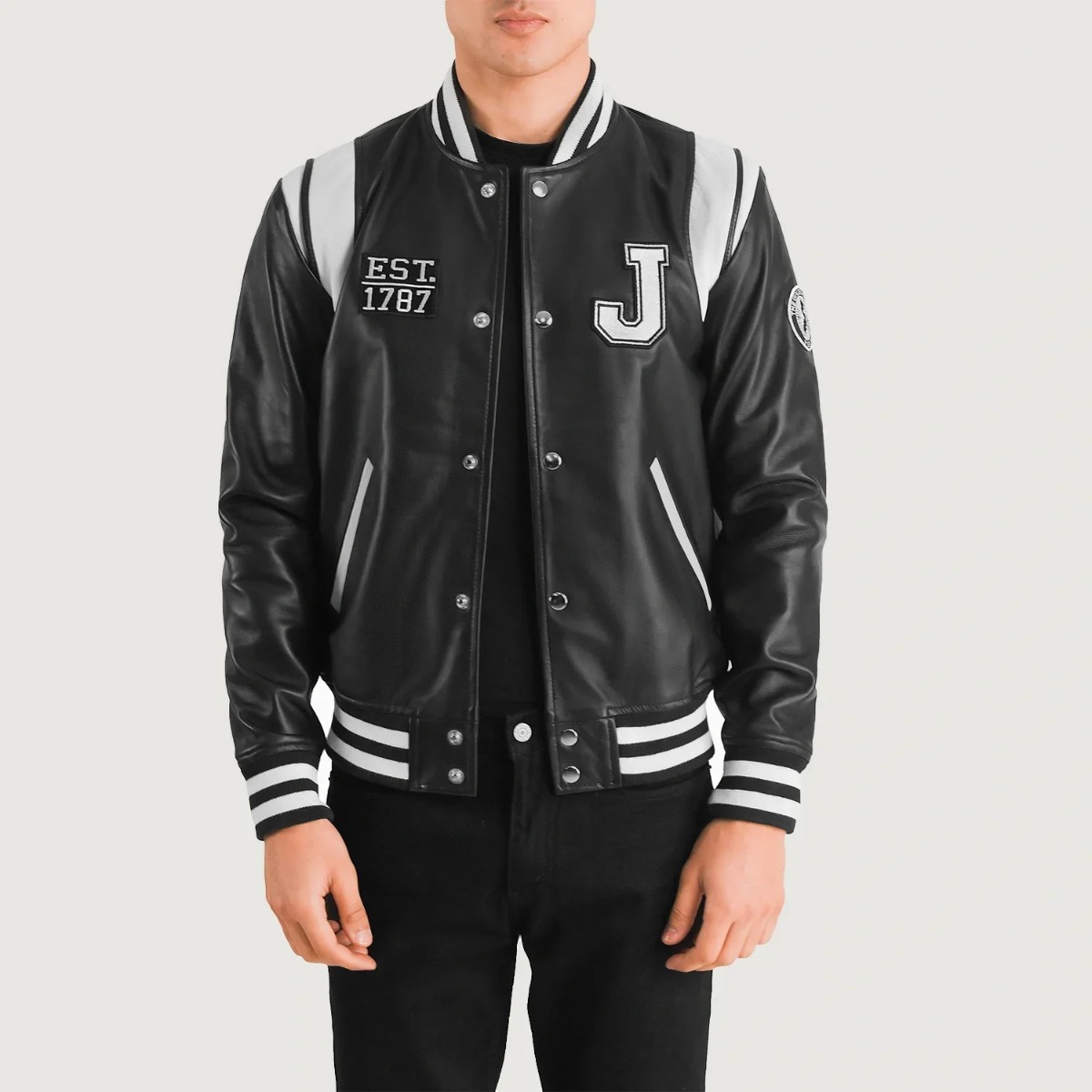 Liberte New Jersey Black Leather Varsity Jackets