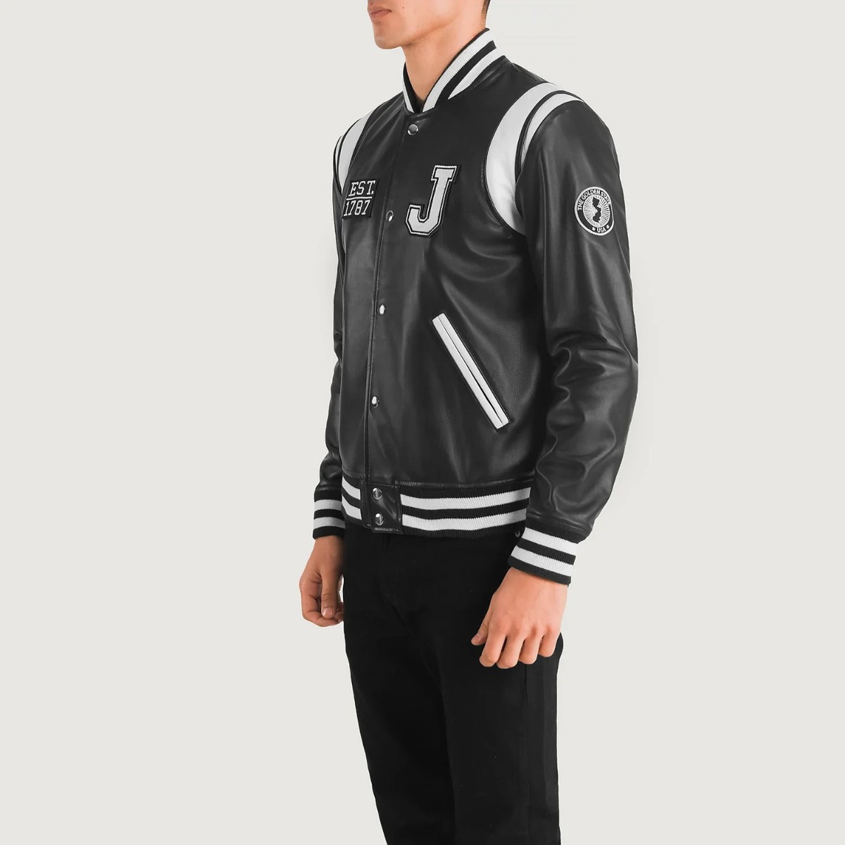 Liberte New Jersey Black Leather Varsity Jackets - Image 2