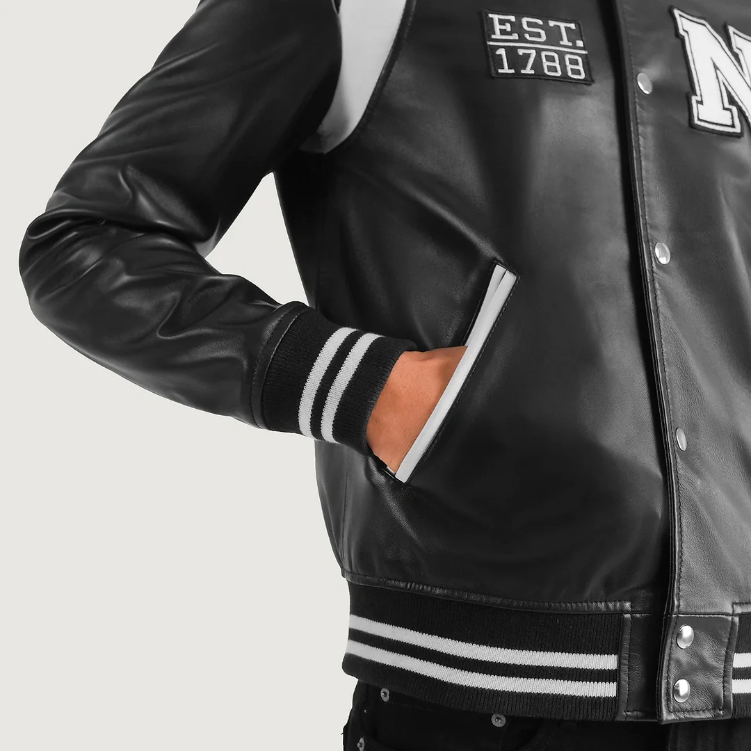 Liberte New York Black Leather Varsity Jackets - Image 4