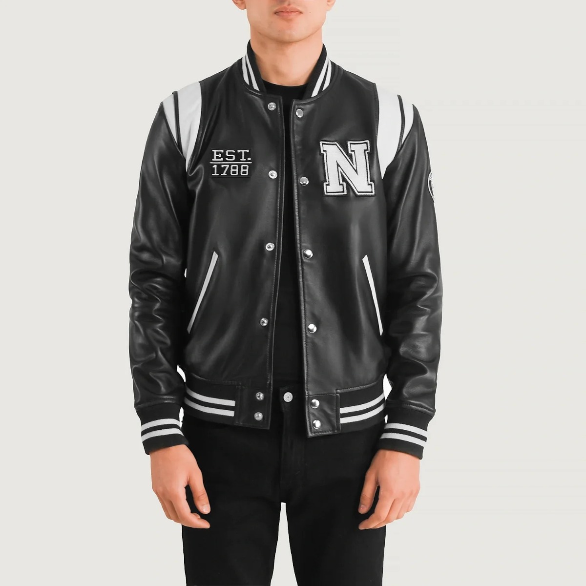 Liberte New York Black Leather Varsity Jackets