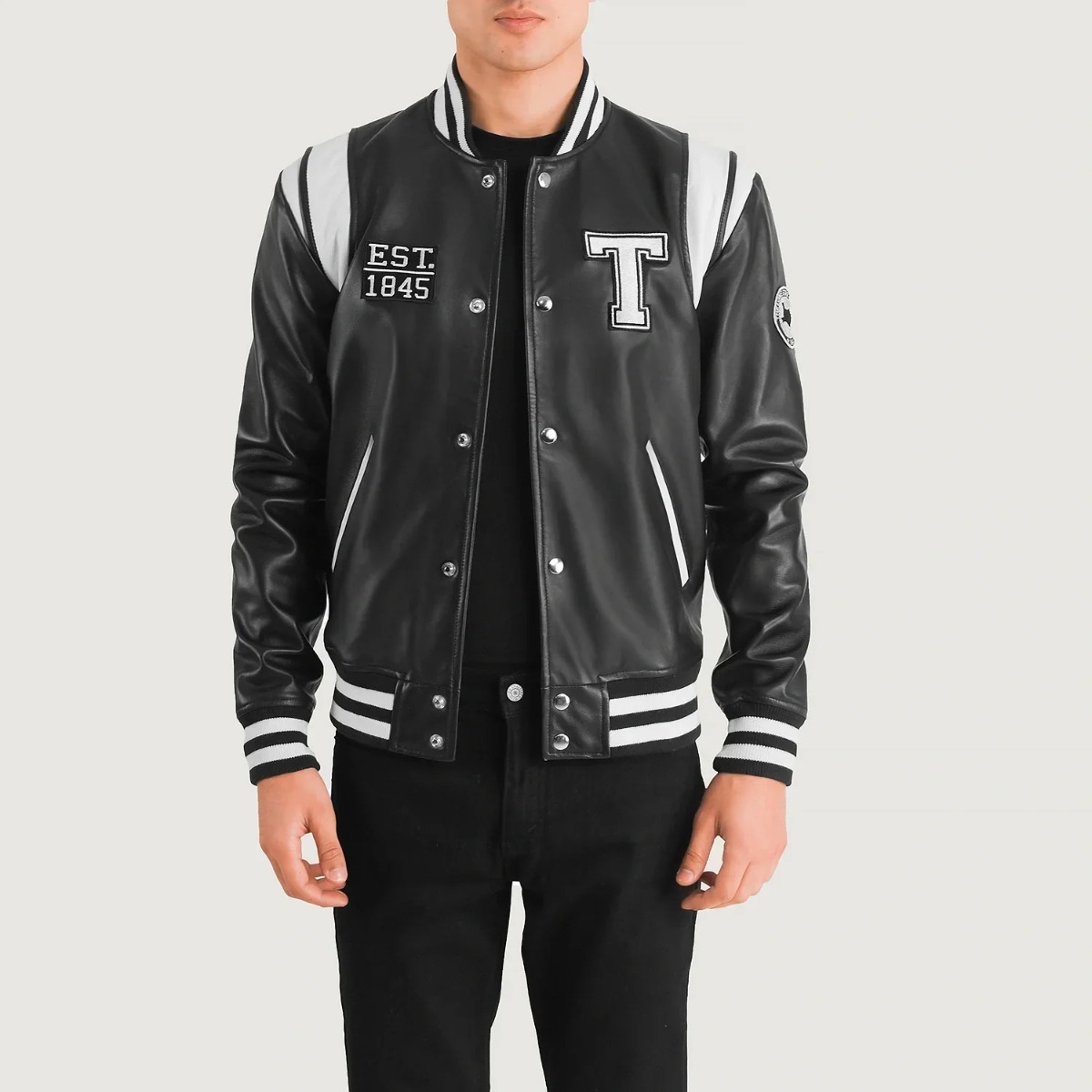 Liberte Texas Black Leather Varsity Jackets
