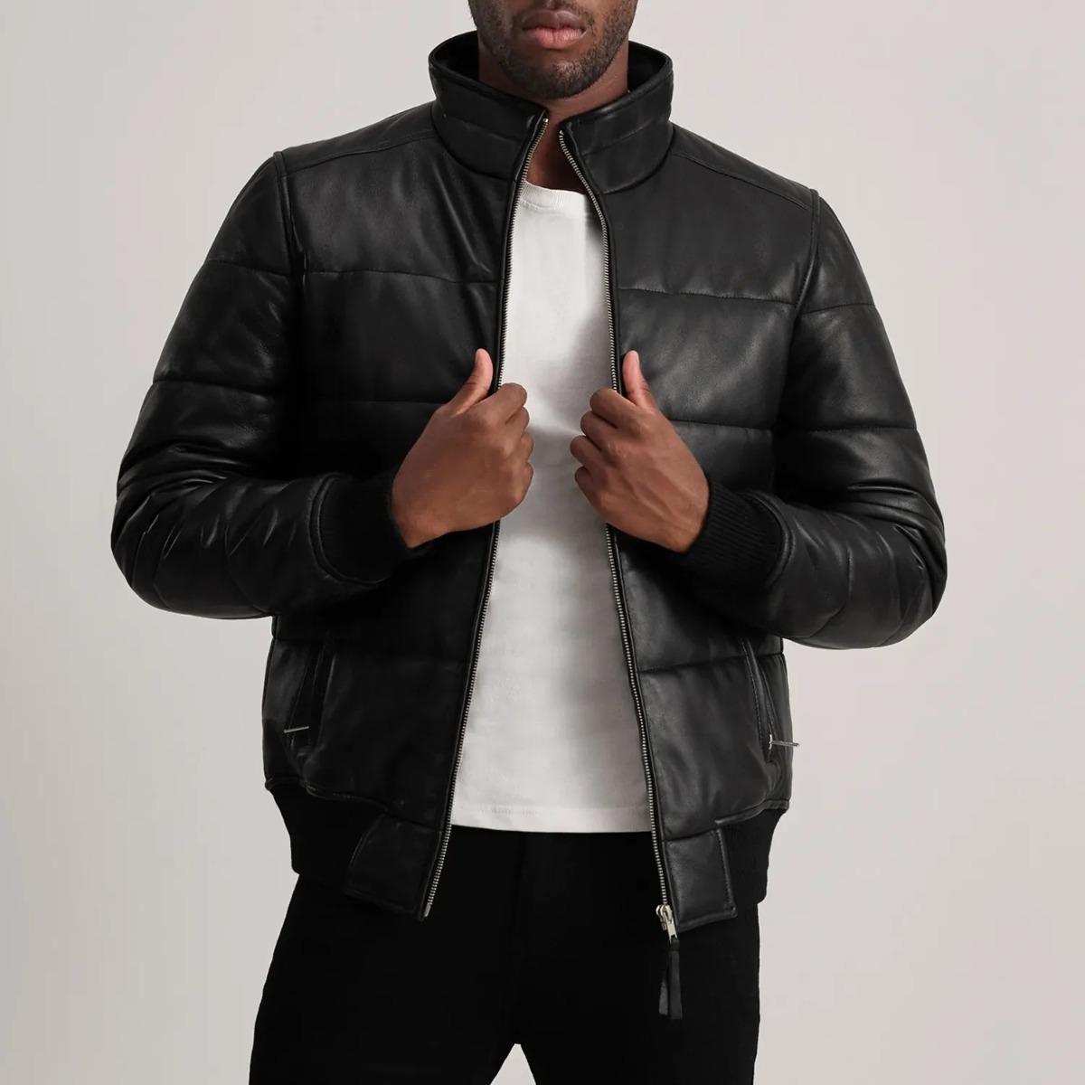 Lucas Leather Puffer Bomber Jacket