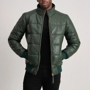 Lucas Green Leather Puffer Bomber Jacket