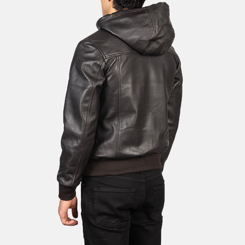 Nintenzo Brown Hooded Leather Bomber Jackets - Image 6