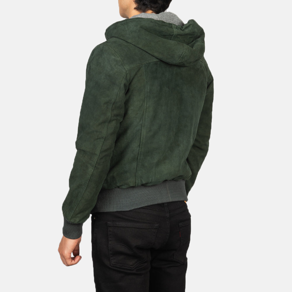 Nintenzo Green Hooded Suede Bomber Jackets - Image 6