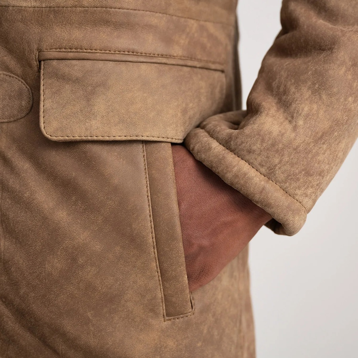 Nolan Distressed Brown Leather Duffle Coats - Image 6