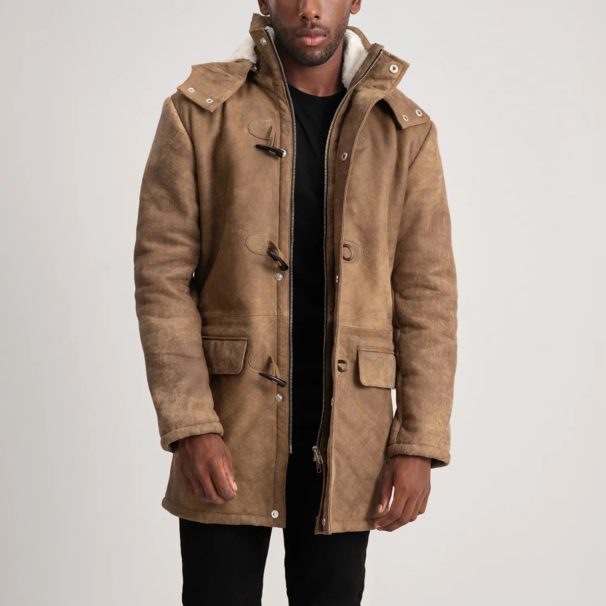 Nolan Distressed Brown Leather Duffle Coats