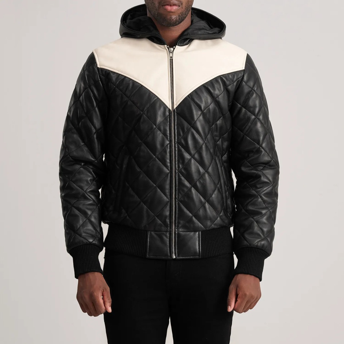 Norman Hooded Bomber Leather Puffer Jacket - Image 4