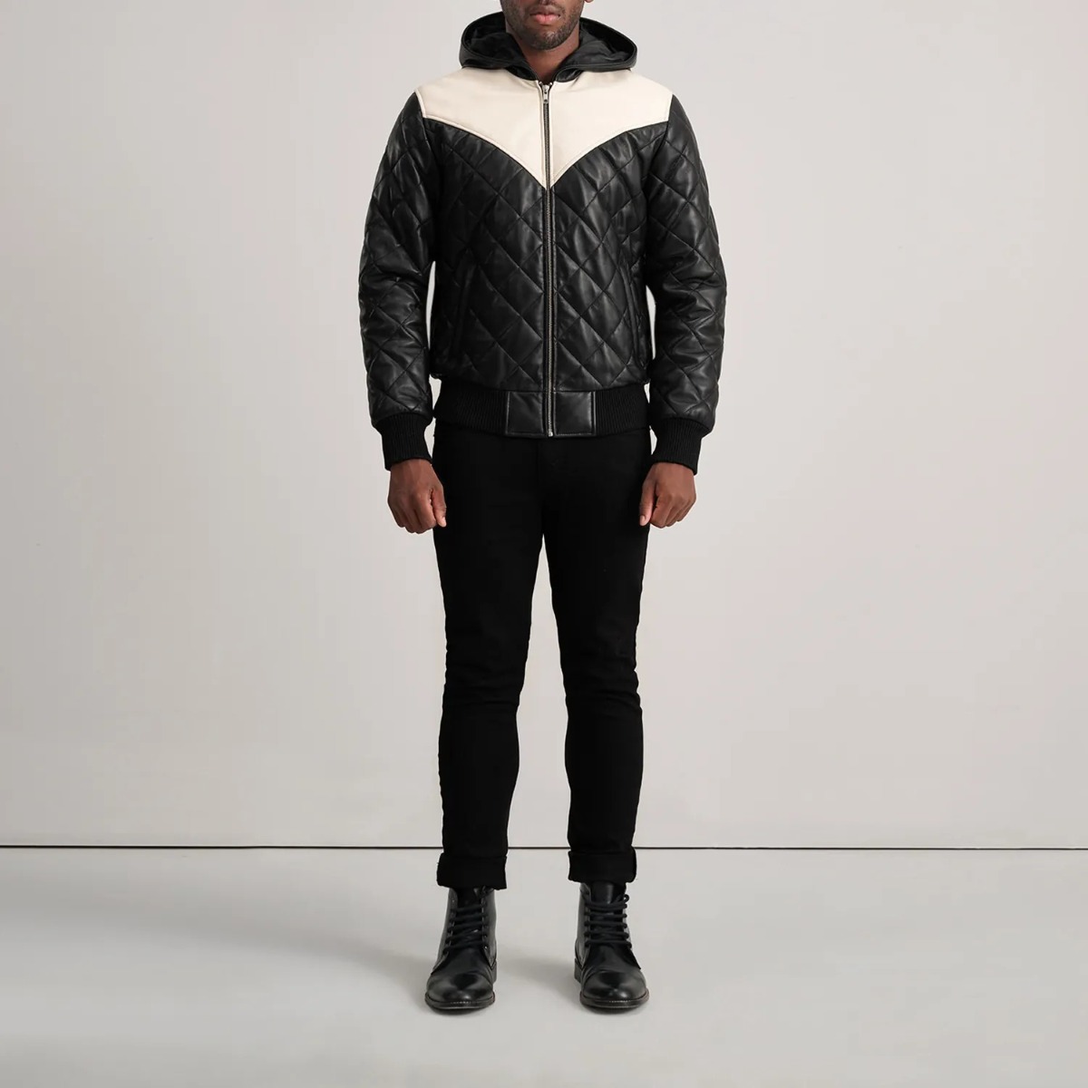 Norman Hooded Bomber Leather Puffer Jacket - Image 3