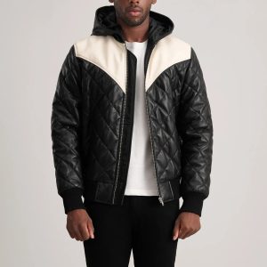 Norman Hooded Bomber Leather Puffer Jacket