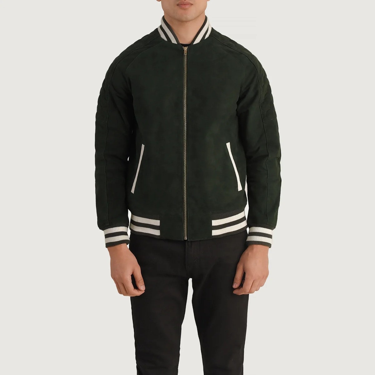 Pascal Green Suede Varsity Jacket - Image 2