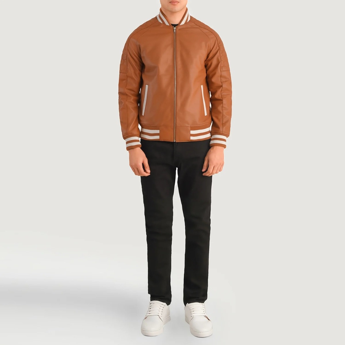 Pascal Brown Leather Varsity Jacket - Image 2