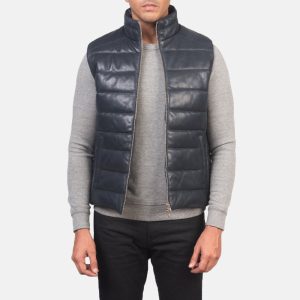 Reeves Black Leather Puffer Vests
