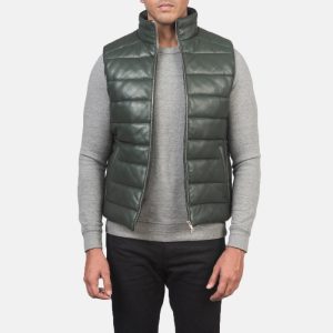 Reeves Green Leather Puffer Vests