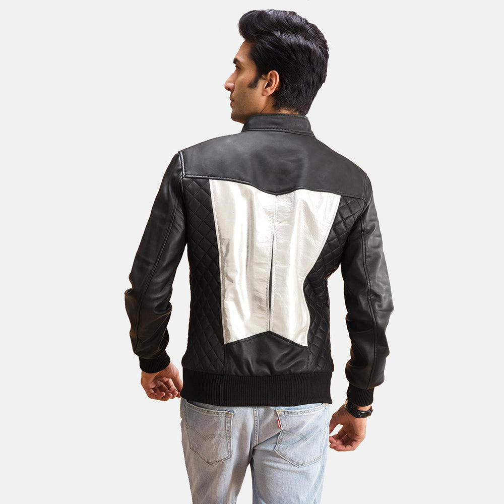 Spade Silver Black Leather Bomber Jackets - Image 3
