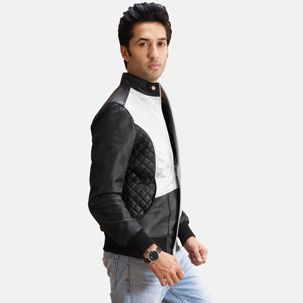 Spade Silver Black Leather Bomber Jackets - Image 4