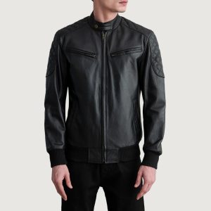 Sven Black Leather Bomber Jackets