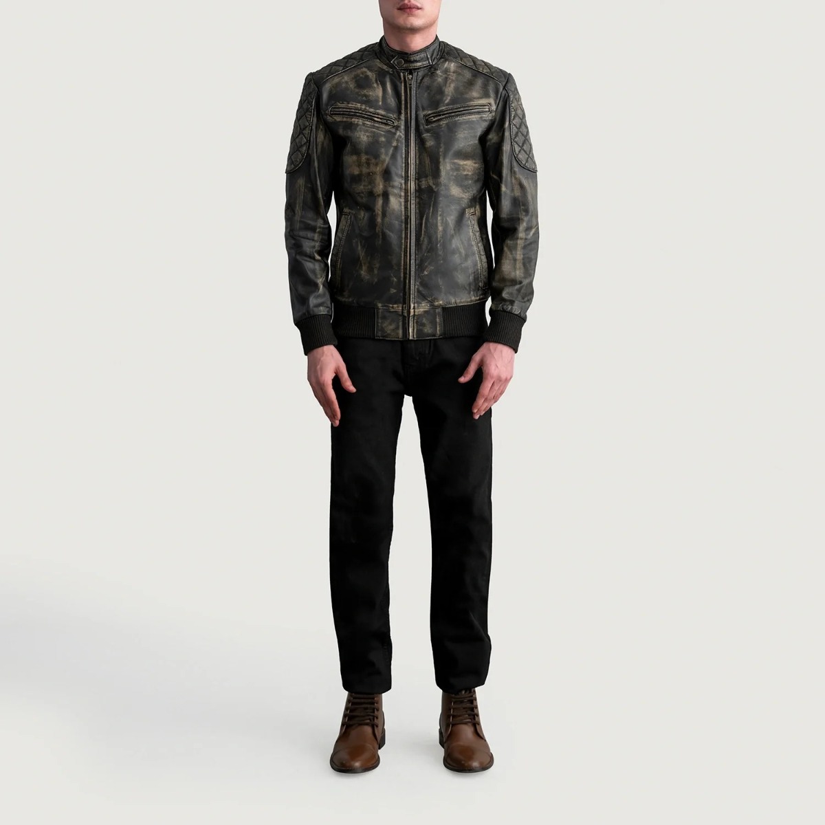 Sven Distressed Brown Leather Bomber Jackets - Image 2