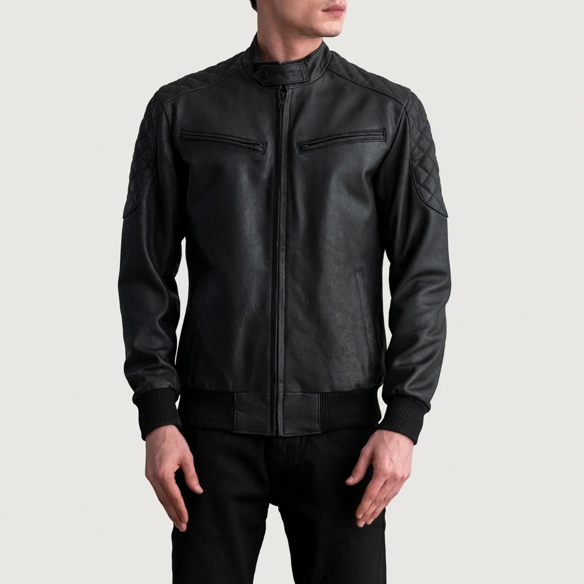 Sven Tumbled Black Leather Bomber Jackets - Image 4