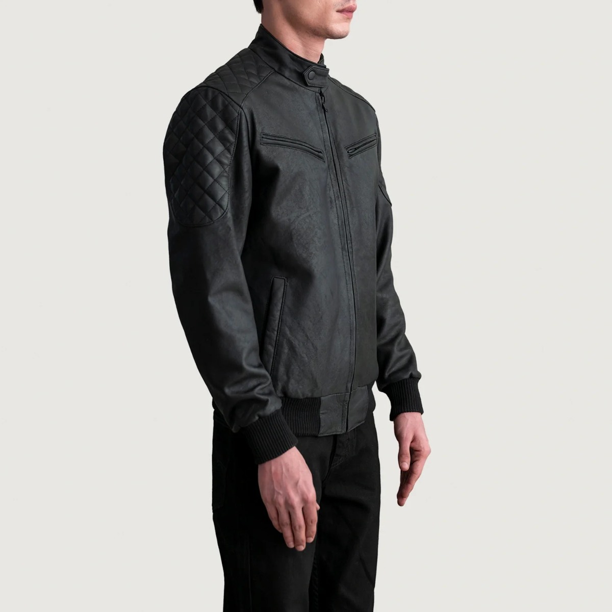 Sven Tumbled Black Leather Bomber Jackets - Image 5