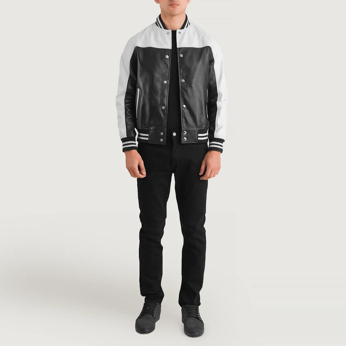 Terrance Black & White Leather Varsity Jacket - Image 3